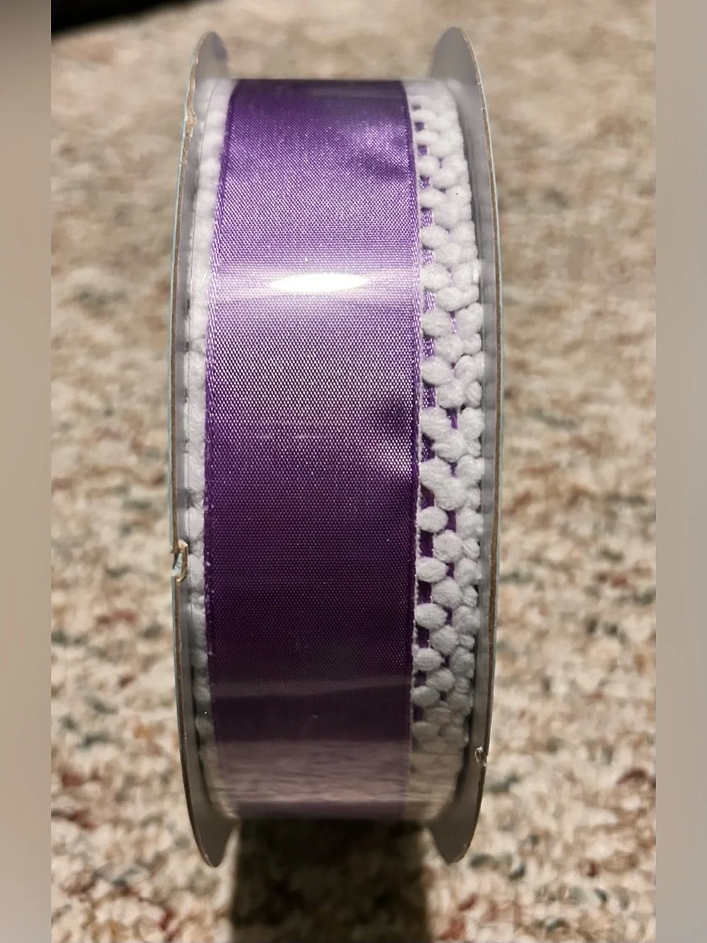 Kirkland Signature Purple Wire-Edged Ribbon with White Pom Trim 1.5 inches,50 yd